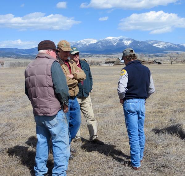 April 2015.  Headwater and Gallatin PF Chapters meet with FWP officials at Canyon Ferry WMA to discuss spring seeding project.